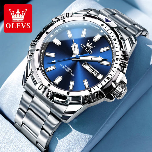 Relógio Masculino OLEVS Luxo – Quartzo em Aço Inoxidável com Data e à Prova d’Água