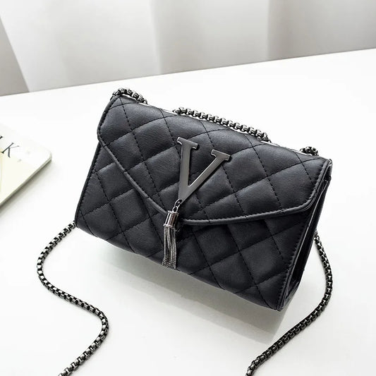 Bolsa Feminina de Luxo – Transversal e de Ombro em Couro PU com Design Matelassê e Tassel