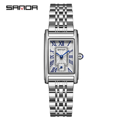 Relógio Feminino SANDA 1116 – Design Elegante com Mostrador Retangular e Pulseira de Couro (Tendência 2026)