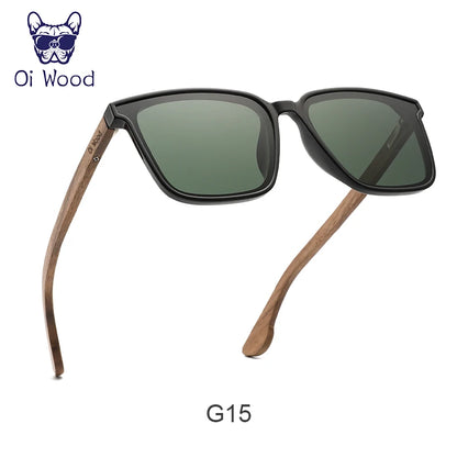 Óculos de Sol Quadrado Oi Wood – Madeira Natural, Lentes Polarizadas UV400, Luxo e Estilo Elegante Unissex