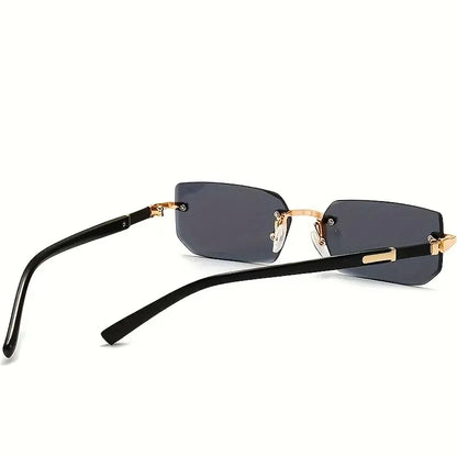 Óculos de Sol Retangular Sem Armação – Fashion Unissex com Proteção UV400 e Lentes Espelhadas