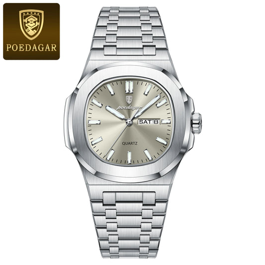 Relógio Masculino POEDAGAR Casual Luxo – Quartzo com Caixa Quadrada em Aço Inoxidável à Prova d’Água
