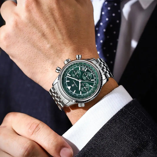 Relógio Masculino de Luxo POEDAGAR – Quartzo Militar em Aço Inoxidável, Cronógrafo com Data e Ponteiros Luminosos, À Prova d’Água