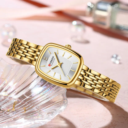 Relógio Feminino CURREN Quartz – Fashion em Aço Inoxidável com Design Retangular e Resistente à Água