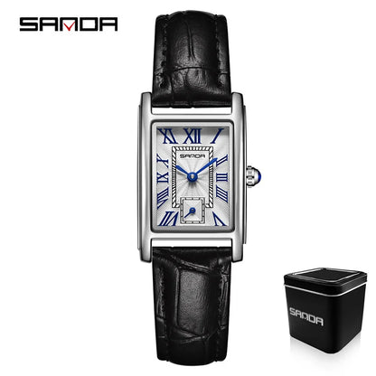 Relógio Feminino SANDA 1116 – Design Elegante com Mostrador Retangular e Pulseira de Couro (Tendência 2026)