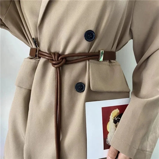 Cinto Fino em Couro PU – Estilo Laço Sem Furos para Vestidos, Jeans e Calças