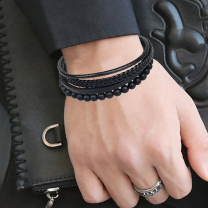 Pulseira Masculina Luxo 2026 em Couro e Aço Inoxidável – Fecho Magnético e Pedras Naturais