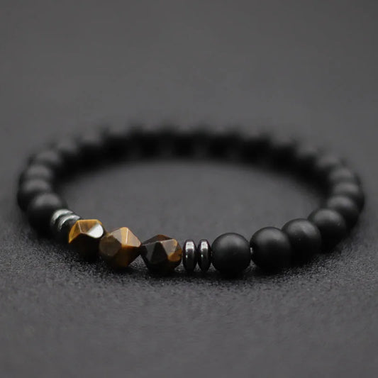 Pulseira Masculina com Pedras Naturais Ônix Preto, Olho de Tigre e Sodalita – Design Irregular com Contas Unissex