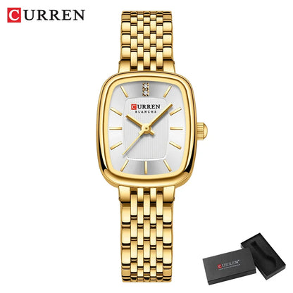 Relógio Feminino CURREN Quartz – Fashion em Aço Inoxidável com Design Retangular e Resistente à Água