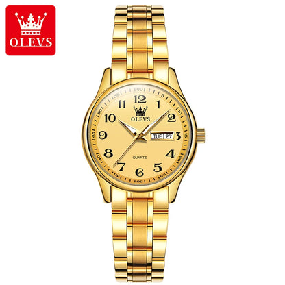 Relógio Feminino OLEVS Quartz – Luxo com Pulseira de Aço Inoxidável, Data e Ponteiros Luminosos