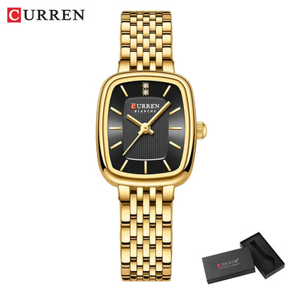 Relógio Feminino CURREN Quartz – Fashion em Aço Inoxidável com Design Retangular e Resistente à Água