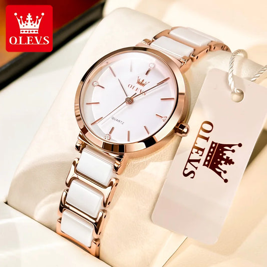 Relógio Feminino OLEVS – Luxo com Pulseira Tipo Cerâmica e Design Elegante à Prova d’Água