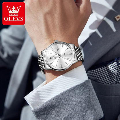 Relógio Masculino OLEVS Luxo – Quartzo em Aço Inoxidável Fashion Business à Prova d’Água