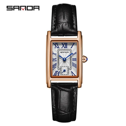 Relógio Feminino SANDA 1116 – Design Elegante com Mostrador Retangular e Pulseira de Couro (Tendência 2026)