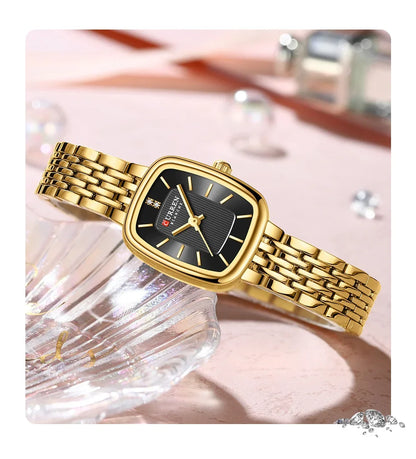 Relógio Feminino CURREN Quartz – Fashion em Aço Inoxidável com Design Retangular e Resistente à Água