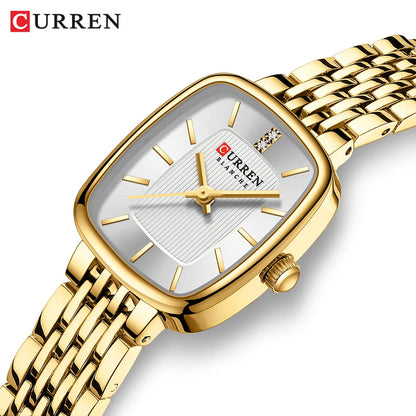 Relógio Feminino CURREN Quartz – Fashion em Aço Inoxidável com Design Retangular e Resistente à Água