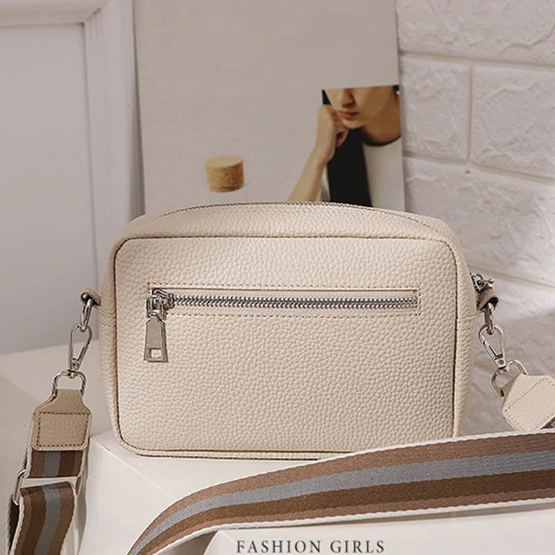 Bolsa Transversal Feminina Multi-Camadas em Couro PU – Fashion, Alça Larga e Confortável