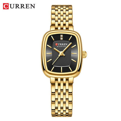 Relógio Feminino CURREN Quartz – Fashion em Aço Inoxidável com Design Retangular e Resistente à Água