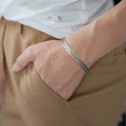 Pulseira Masculina de Aço Inoxidável – Corrente Bali Estilo Rabo de Raposa com Elo Duplo Tipo Franco, Joia Masculina Moderna